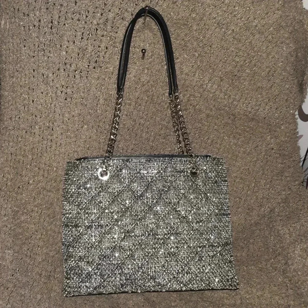 KATE SPADE-SPARKLY TWEED NATALIA-QUILTED-CHAIN HANDLE TOTE-NWOT